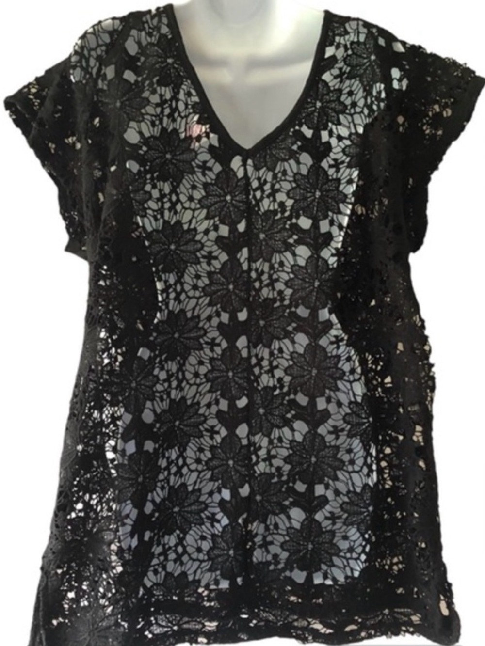 Xhilaration Swim Cover Up Sz Large Black Crochet Flowers Beach Dress Polyester